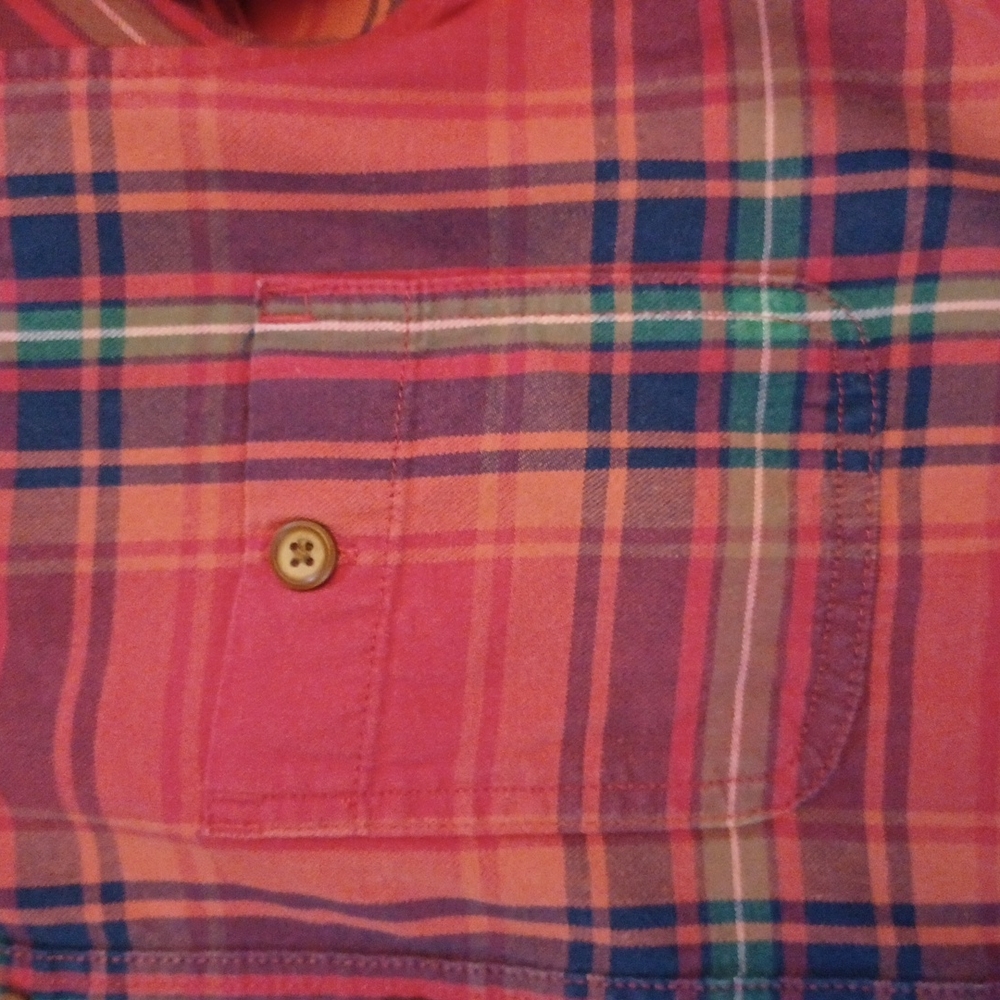 American Eagle Prep Fit Orange Plaid Button - Picture 2 of 8